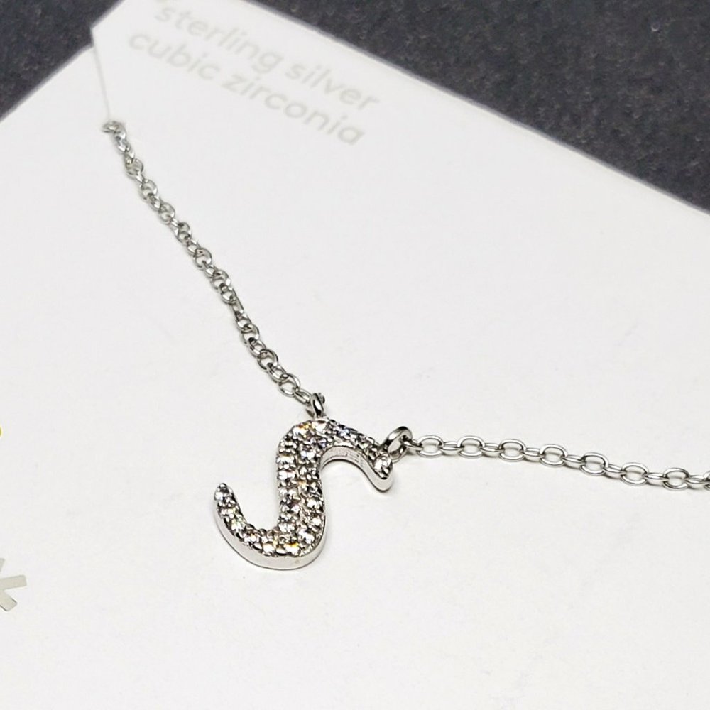 NWT 925 Sterling Silver CZ "S" Initial Lower Case Chain Necklace Nordstrom Rack